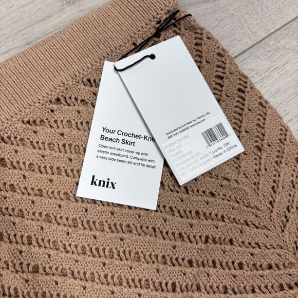 NWT Knix Crochet-Knit Maxi Beach Skirt Cover-Up Taupe Tan M/L - Picture 7 of 9